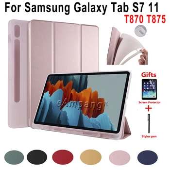

Soft Shockproof Case For Samsung Galaxy Tab S7 11 Pen Slot Three Fold Smart Transparent Back Cover Tablet Funda