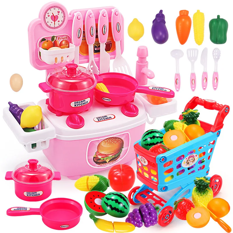 

Children Play House Kitchen Toy Girls Cook Cooking Model Tableware Light Water Music Little Girl Toy