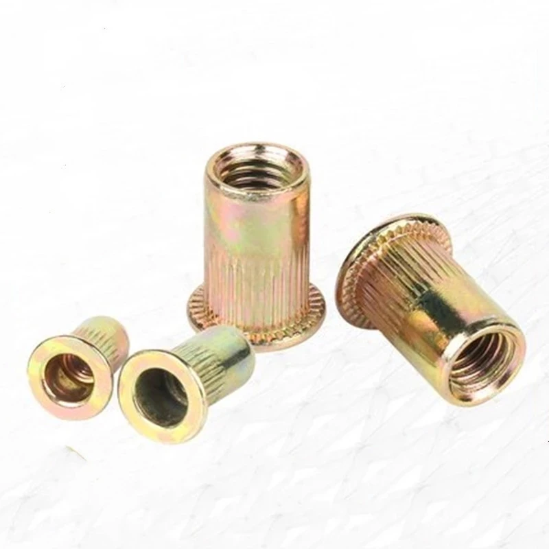 Flat Head Zinc Plated Carbon Steel Knurled Rivet Nut Insert