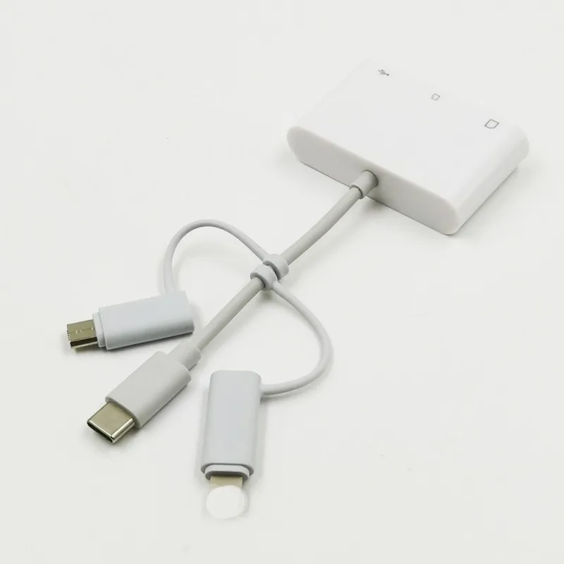 Устройство чтения карт USB 3-в-1 Универсальный TF защищенная цифровая карты памяти телефона адаптер для Iphone Android Тип-C