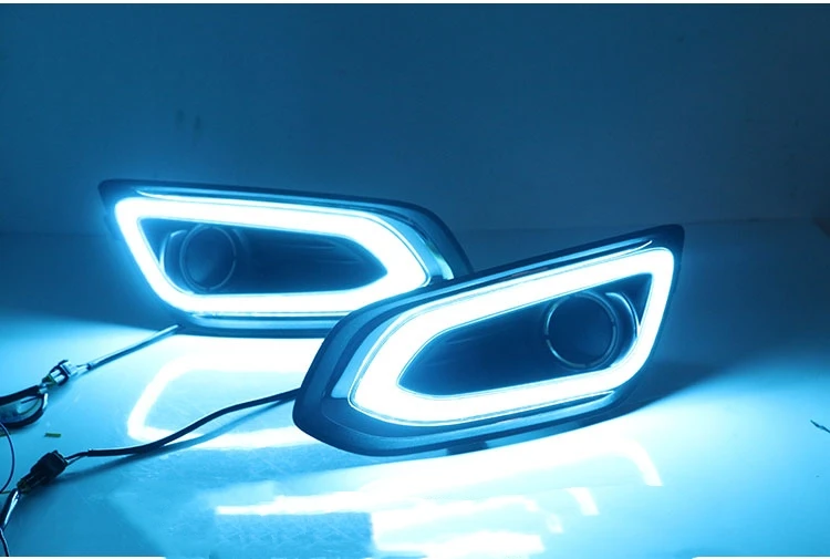 EOsuns led drl дневного света+ противотуманная фара для Ford Escort- с динамическим движущимся желтым сигналом поворота