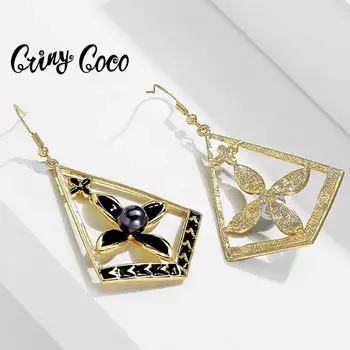 

Fashion Black Enamel Pearl Drop Earrings Women's High Quality Rhomboid Geometric Elegant Dangle Hanging Earring Earrings Jewelry