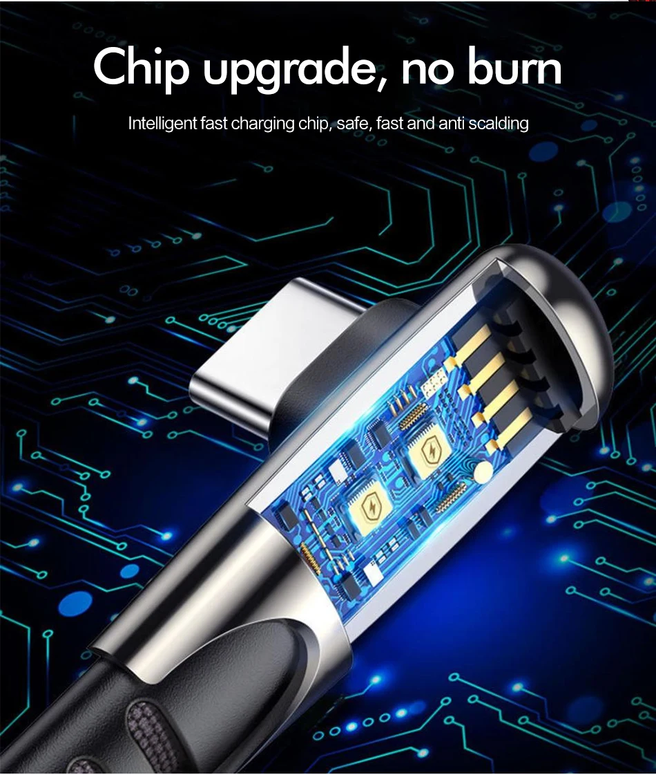 3A usb type C 90 градусов USB C кабель для Xiaomi Mi 8 9 6 MAX 3 USB C кабель передачи данных для быстрой зарядки для samsung Galaxy S10 S9 Plus