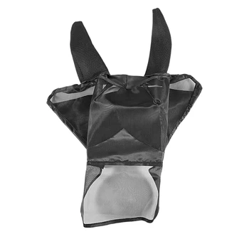 

Fly Mask Full Face Horse Mask Fine Mesh Uv Protection with Ears Equine Long Nose Breathable Black