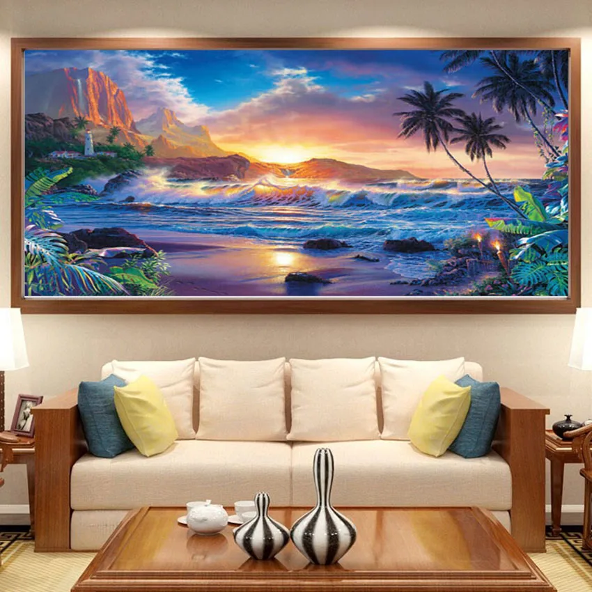 Diy 5D большая Алмазная мозаика закат морской пейзаж картина крестиком природные