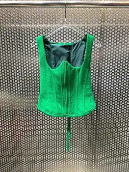 

2020FW Autumn High Quality Women Green Vest Tops With Mini Skirt Ladies Fashion Suits Ddxgz2 9.24