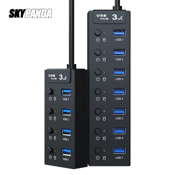 

4 / 7 Ports USB 3.0 Hub Sub-control Switch HUB 30/60/120cm Cable Upto 5Gbps Splitter With CE Certified EU Charger