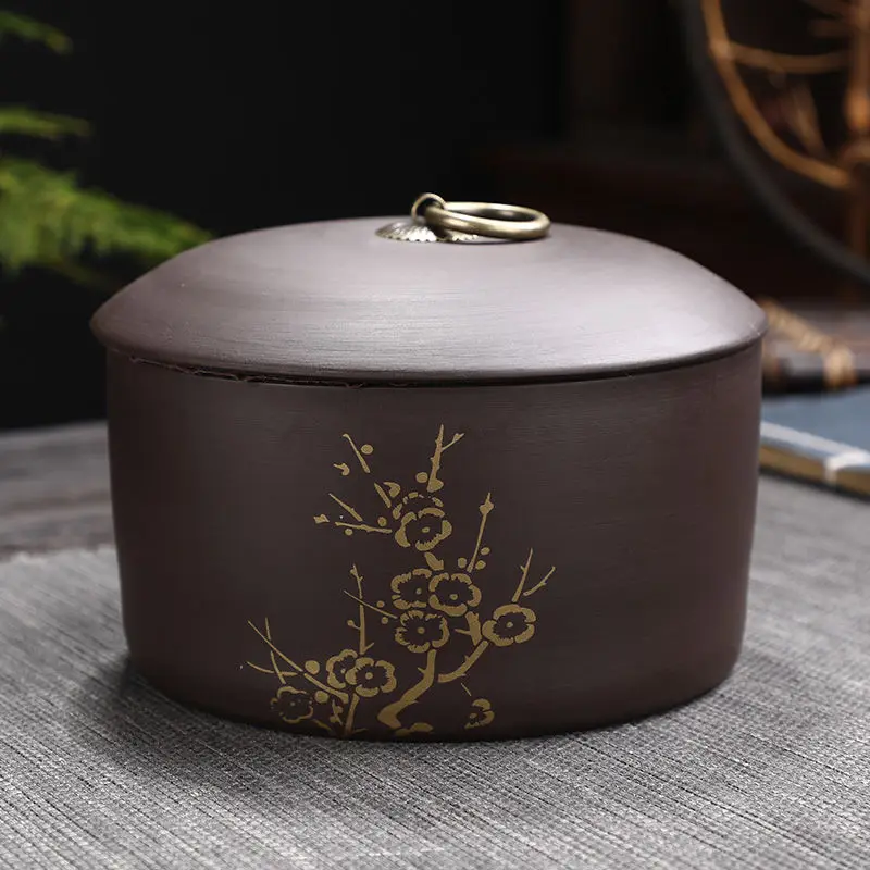 Маленькая чайная коробка китайская керамическая банка для пуэр чая кухни сахарница винтажные Герметичные банки для чая элегантная бамбуковая печатная коробка контейнер - Цвет: meihua