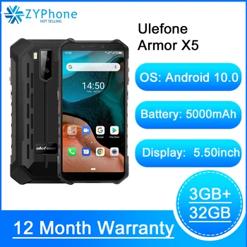 

Rugged Smartphone Android 10 Octa-core NFC IP68 3GB 32GB 5000mAh Cell Phone 4G LTE Waterproof Mobile Phone Ulefone Armor X5