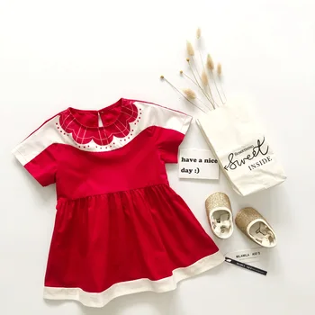 

Tonytaobaby Summer New Style Summer Red Dress Printed Pure Cotton Dress Dress