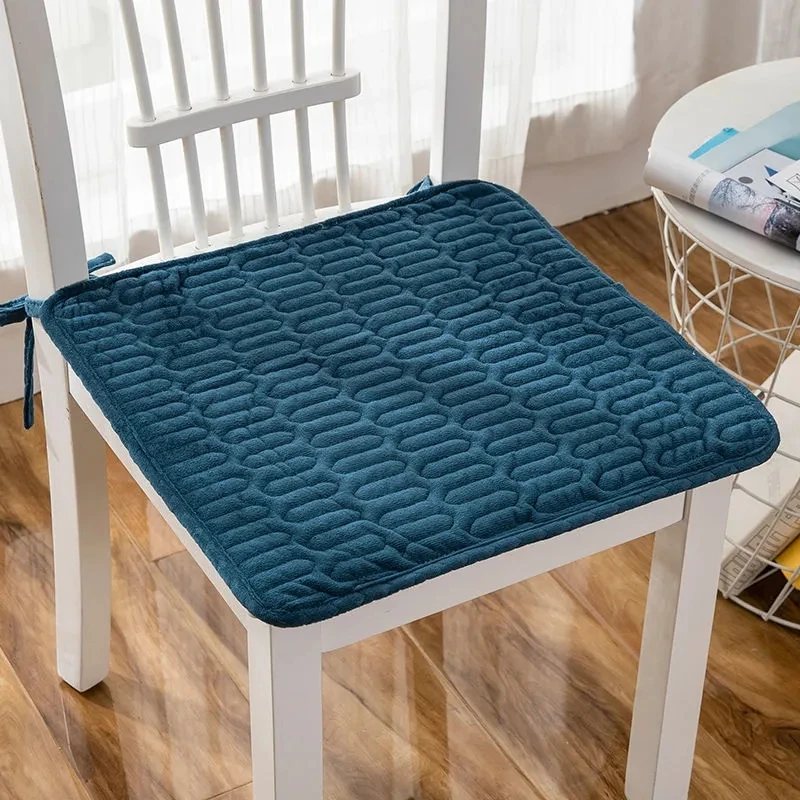 Simple Style Soft Corduroy Chair Cushion Solid Color Tied Rope Square Seat Pads Home Office Kitchen Decor Non-slip Chair Cushion