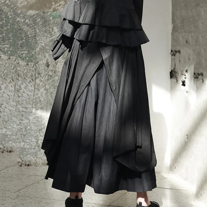 Женская Асимметричная юбка с многослойным разрезом черная длинная весна 2019 |