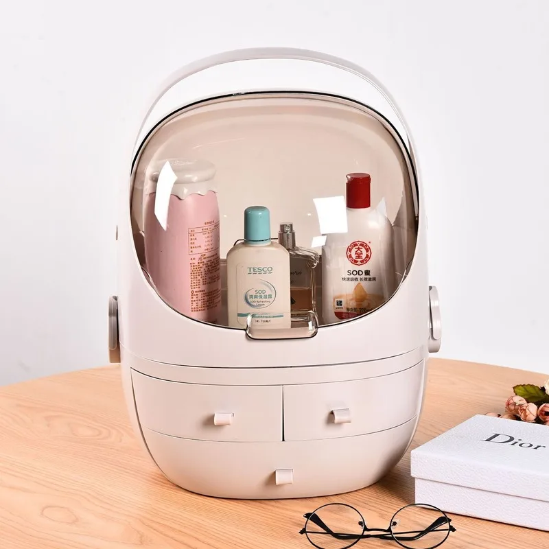 

New Round Portable Makeup Storage Box Skin Care Finishing Cosmetic Box Bedroom Dressing Table with Drawer Storage Box