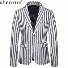 Shenrun мужские спортивные Пиджаки полосатый костюм куртка Тонкий черный белый светло серый золотой модный пиджак жениха певец и ведущий Сценические костюмы