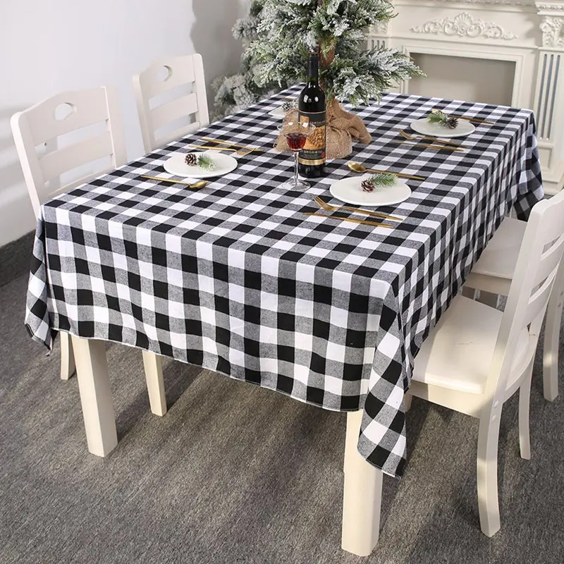 TRed And Black Plaid/Black And White Plaid Cloth Rectangle Decorative Table Cover Festive Holiday Decoration
