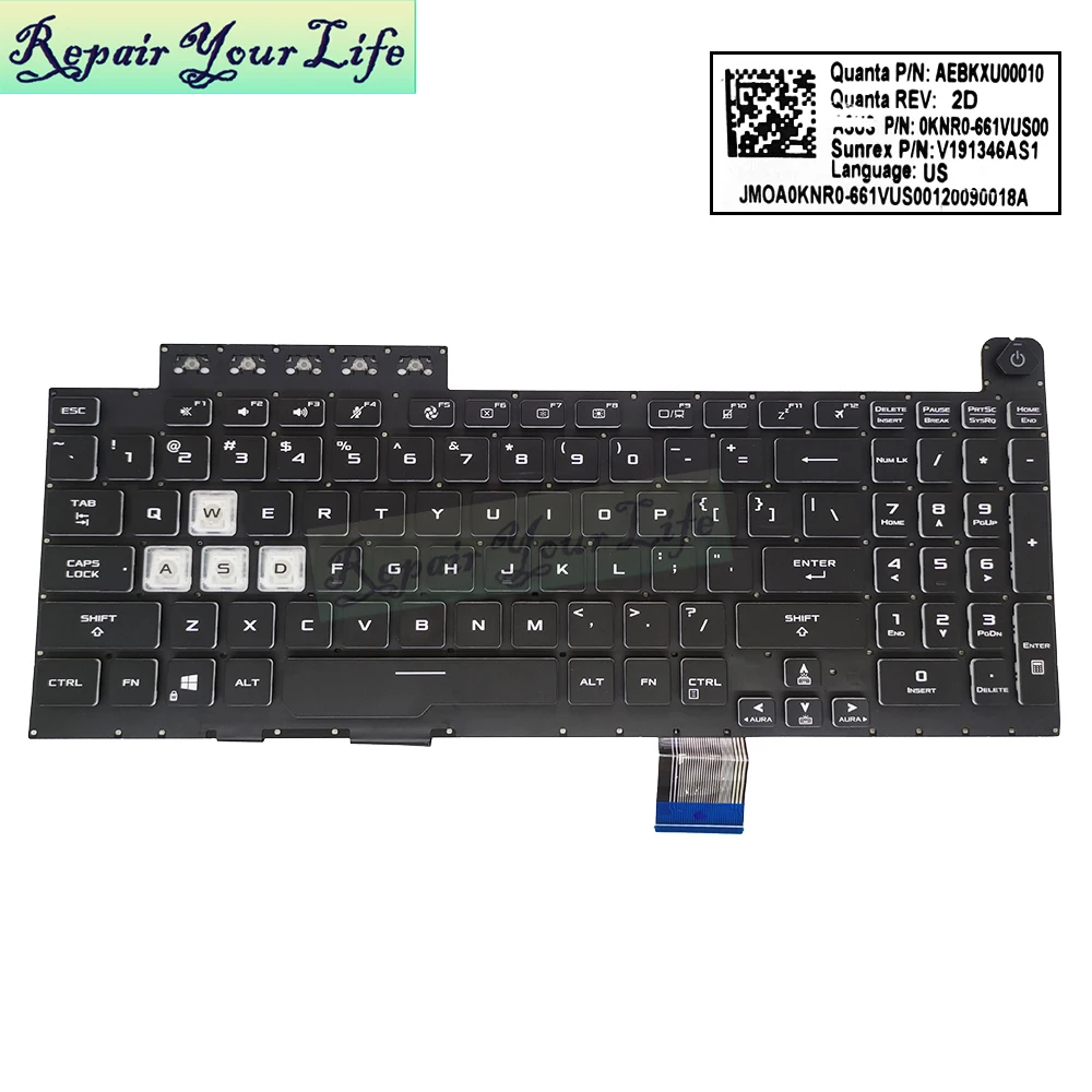 Luz de Fundo do Teclado Inglês para Asus Tuf Gaming F15 Fx506 Fa506q Fx506l iu ii iv Teclados Teclas de Cristal 661vus00 - Imagem 2