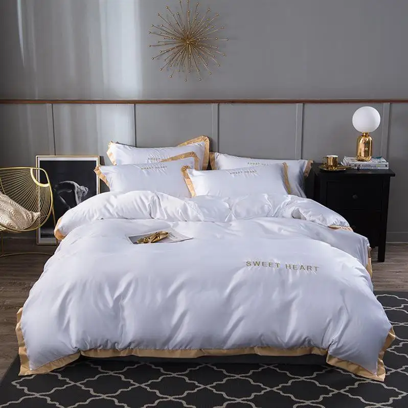 Комплект постельного белья для взрослых кровать белый черный пододеяльник король постельные принадлежности крышка краткое постельное белье - Цвет: Белый