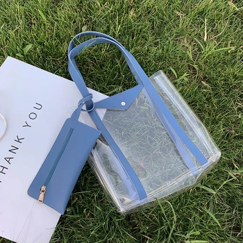 

Big Capacity Women Handbags Classic Texture Creative Design Chic Transparent PVC Tote Shoulder Bags PU Money Clutch