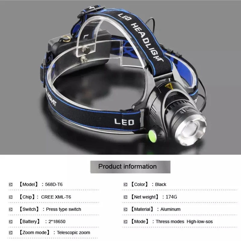 Светодиодный налобный фонарь 3800LM T6 18650 Q5 Mini светодиодный фонарик 2000lm тактический
