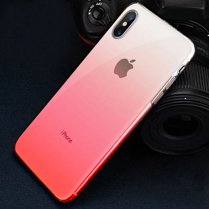 Градиент цвета прозрачный чехол для телефона для iPhone X XR XS Max 6 S 6 S 7 8 Plus 7Plus Прозрачный мягкий силиконовый разноцветный чехол - Цвет: Розовый