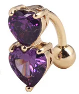 Navel Belly Piercing Ombligo Nombril Button Rings Percing Piercings Ring Pircing De Umbigo Ombelico Pirsing Zircon Double Heart - Окраска металла: Purple