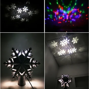 

3D Glitter LED Lighted Christmas Tree Topper Rotating Snowflake Projector for Xmas Tree Decorations US/UK/EU Plug