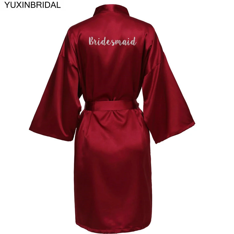 burgundy bridesmaid YUXINBRIDAL, красное вино, новинка, халат для невесты, подружки невесты, халат для мамы, сестры невесты, свадебный подарок, кимоно, атласные халаты 001 - Цвет: burgundy bridesmaid