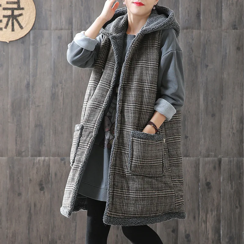 Max LuLu зимняя корейская модная женская одежда с мехом в стиле панк Женская клетчатая длинная жилетка с капюшоном повседневные пальто без рукавов теплый жилет