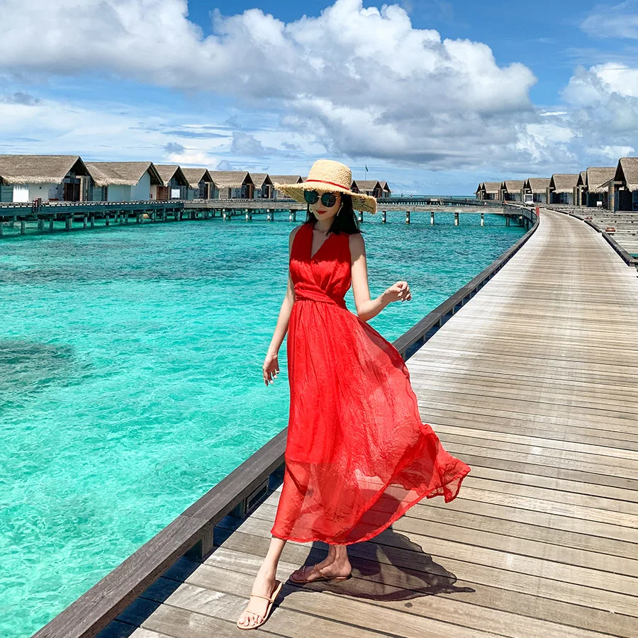 Ach женское длинное платье Maldives Sanya для морского курорта в Таиланде сексуальное с