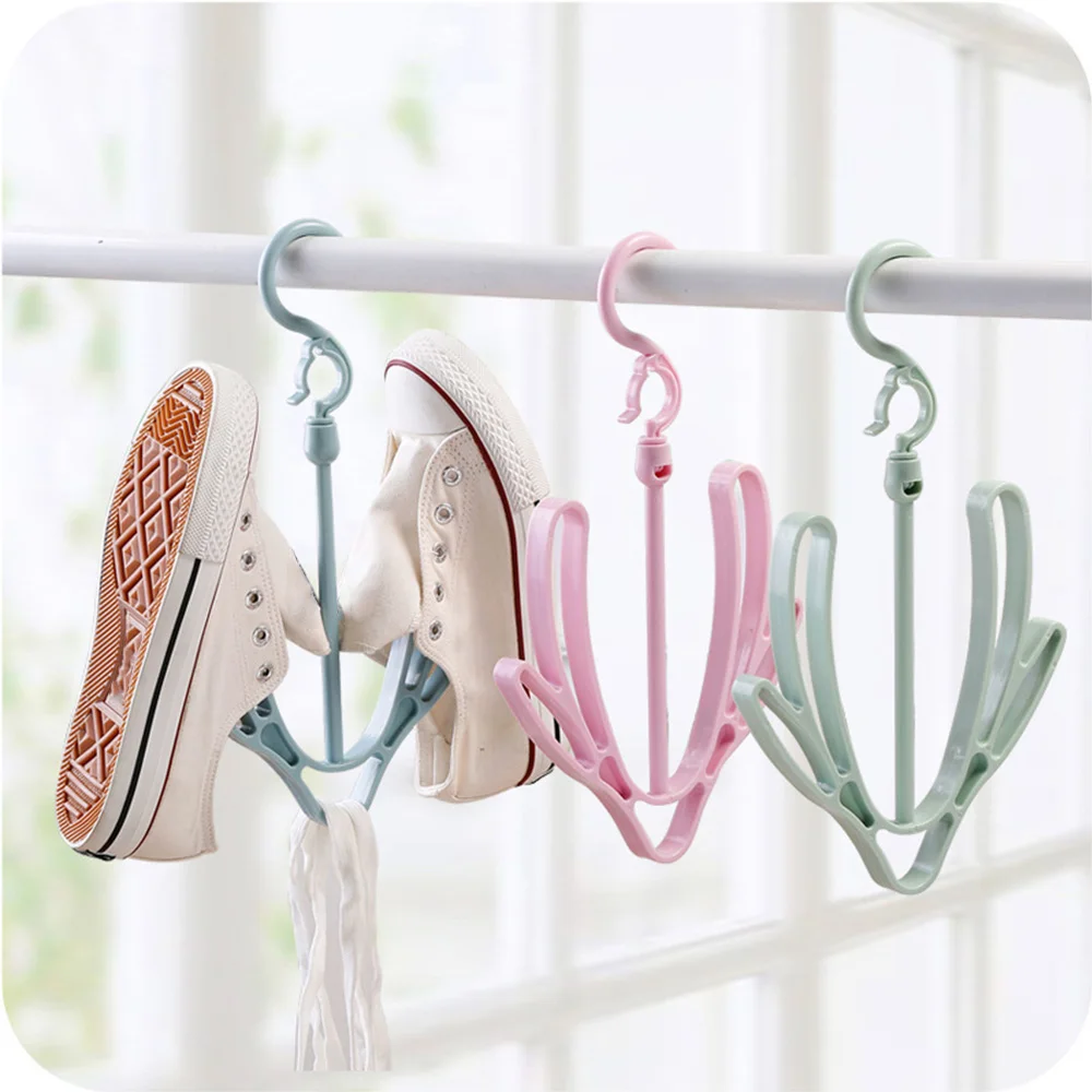 Wind Proof Multi Function Shoes Hanging Hook Foldable Shelf Shoe Hanger Balcony Shoe Drying Rack