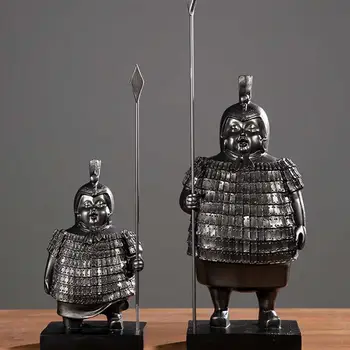 

2pcs Simulation Terra-Cotta Warriors Antiquing Resin Decorations Historical Figures Desktop Ornaments For Home Shop Hotel