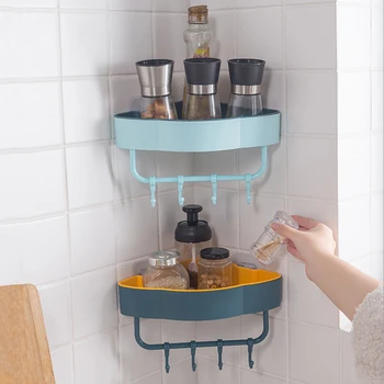 

Free Punch Wall Corner Shower Shelf With Hook Bathroom Shelve Shampoo Shower Shelf Holder Kitchen Storage Rack Organizer