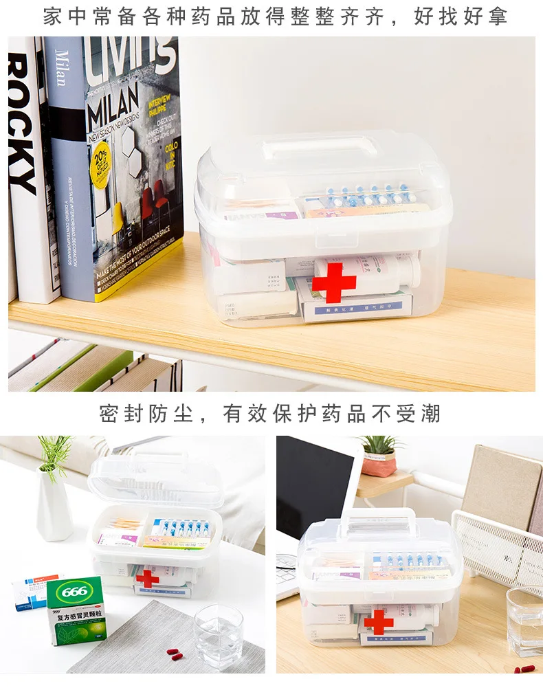 Creative Plastic Medical Care Children Medicine Box Household Pp Finishing Box Double Layer Transparent First Aid Medicine Hand