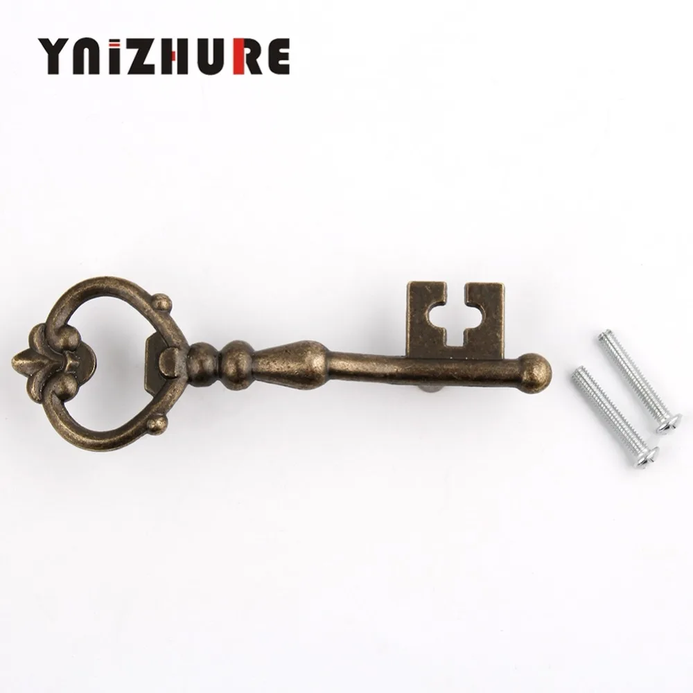 

1pc cabinets Pulls knobs Antique Bronze key shape , Rustic Drawer Bin Dresser Handles Zinc Alloy Wardrobe Furniture Pulls Knobs