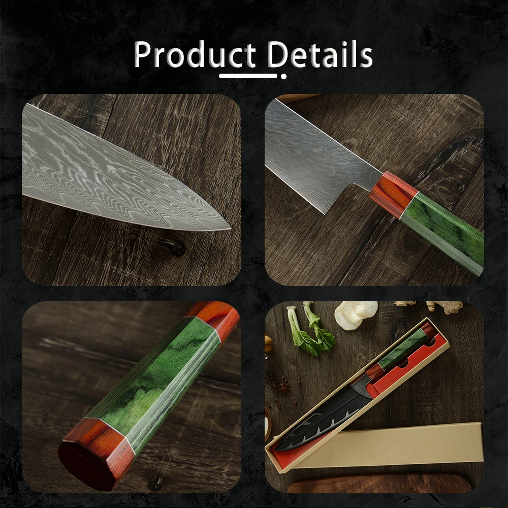 大马士革八角彩木柄方头8寸千羽纹厨师刀详情页_12