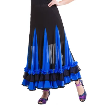 

Women Empire Contrast Mesh Modern Dance Skirt Ankle-Length Ballroom Dance Ballroom Dance Performance Dance Skirt