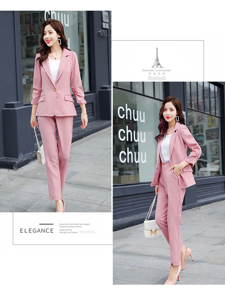 Ladies suit autumn new casual fashion single buckle temperament slim suit pants pants suit wild women's two-piece suit