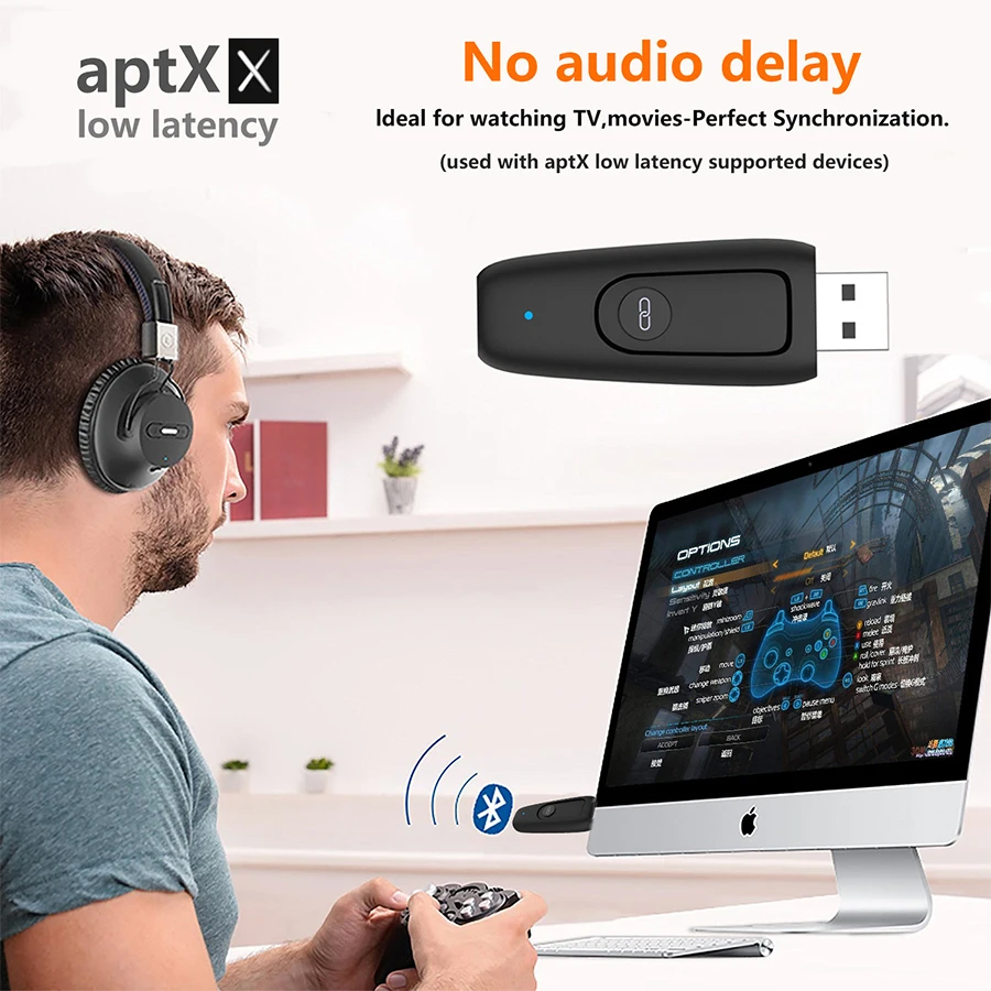 USB Bluetooth передатчик AptX LL Bluetooth 5,0 адаптер стерео 3,5 мм Aux Jack аудио беспроводной адаптер для ПК ТВ динамик