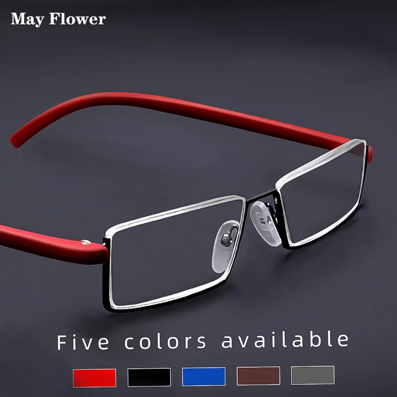 May Flower Metal Anti-Blue Light Reading Glasses Men Half Frame Prescription Eyeglasses Male TR90 Eyewear With Case óculos +1.75 |