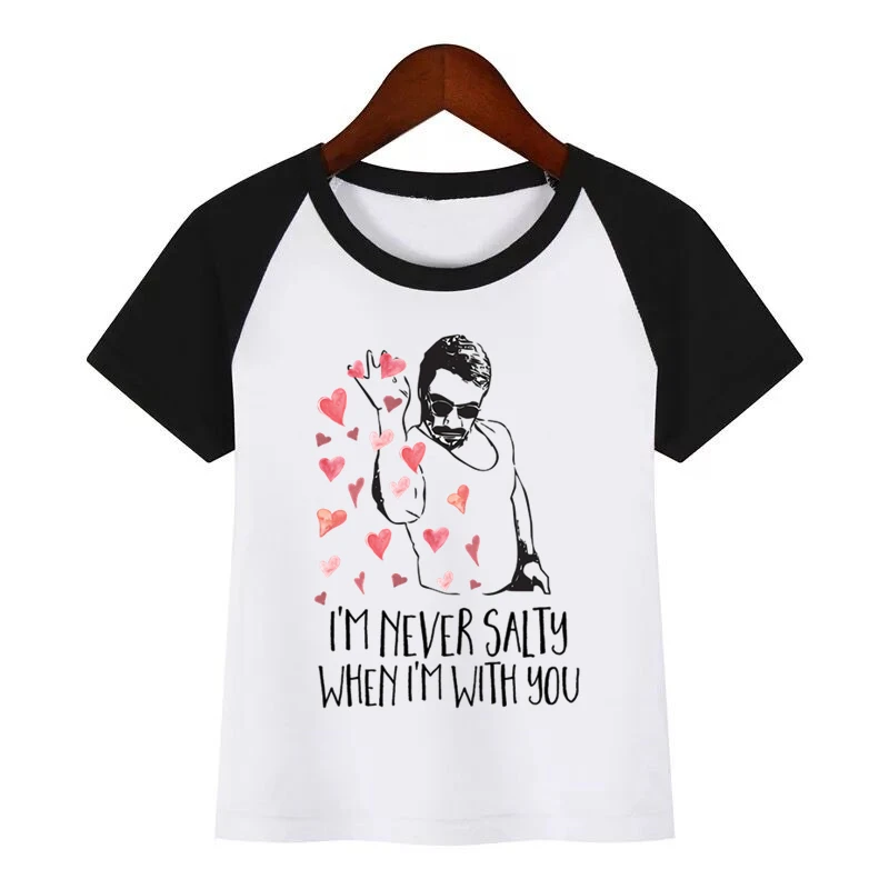 Новая детская футболка с принтом «SALTBAE» с героями мультфильмов; детская забавная одежда для малышей; детская летняя футболка