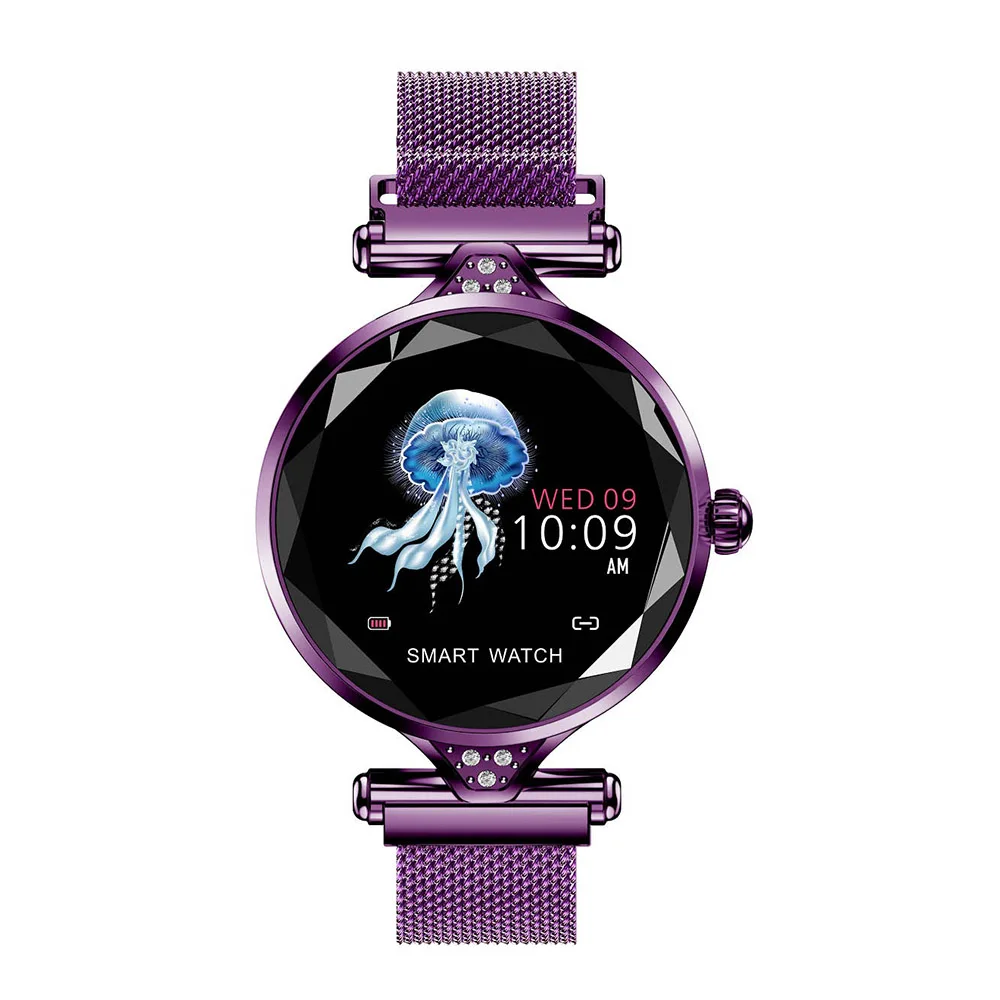 Purple H1 модные умные часы для женщин, монитор сердечного ритма, умные часы для девушки, подарок на день рождения, фитнес для IOS Android - Цвет: Purple
