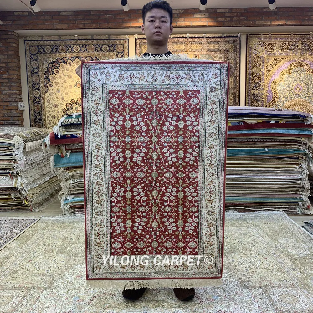 Yilong 2.5 'x4' классический красный персидский шелковый ковер Vantage ручной работы изысканный персидский шелковый ковер (J13B2.5x4)