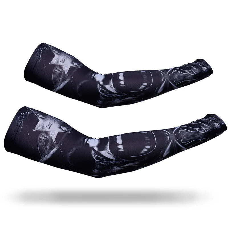 3-XL 1pair Fashion Pritned Sun Protection Motorcycle Arm Sleeves Ice Silk Breathable Arm Protection Sleeve for Men Moto Accessories - Color: 3-XL