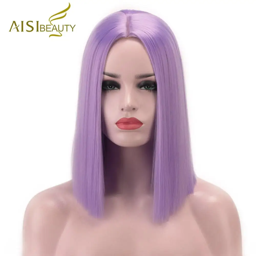 AISI BEAUTY фиолетовый синтетический короткий прямой парик для женщин Омбре блонд боб парики розовый/желтый/черный средняя часть косплей парики