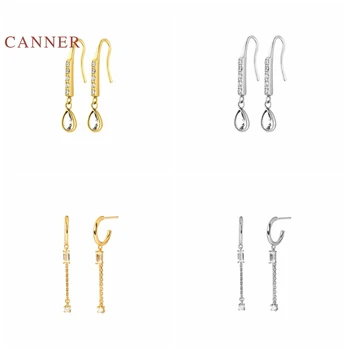 

CANNER Real 925 Sterling Silver Earrings For Women Teardrop White Square Earrings Dangle Zircon Korean Jewelry Pendientes