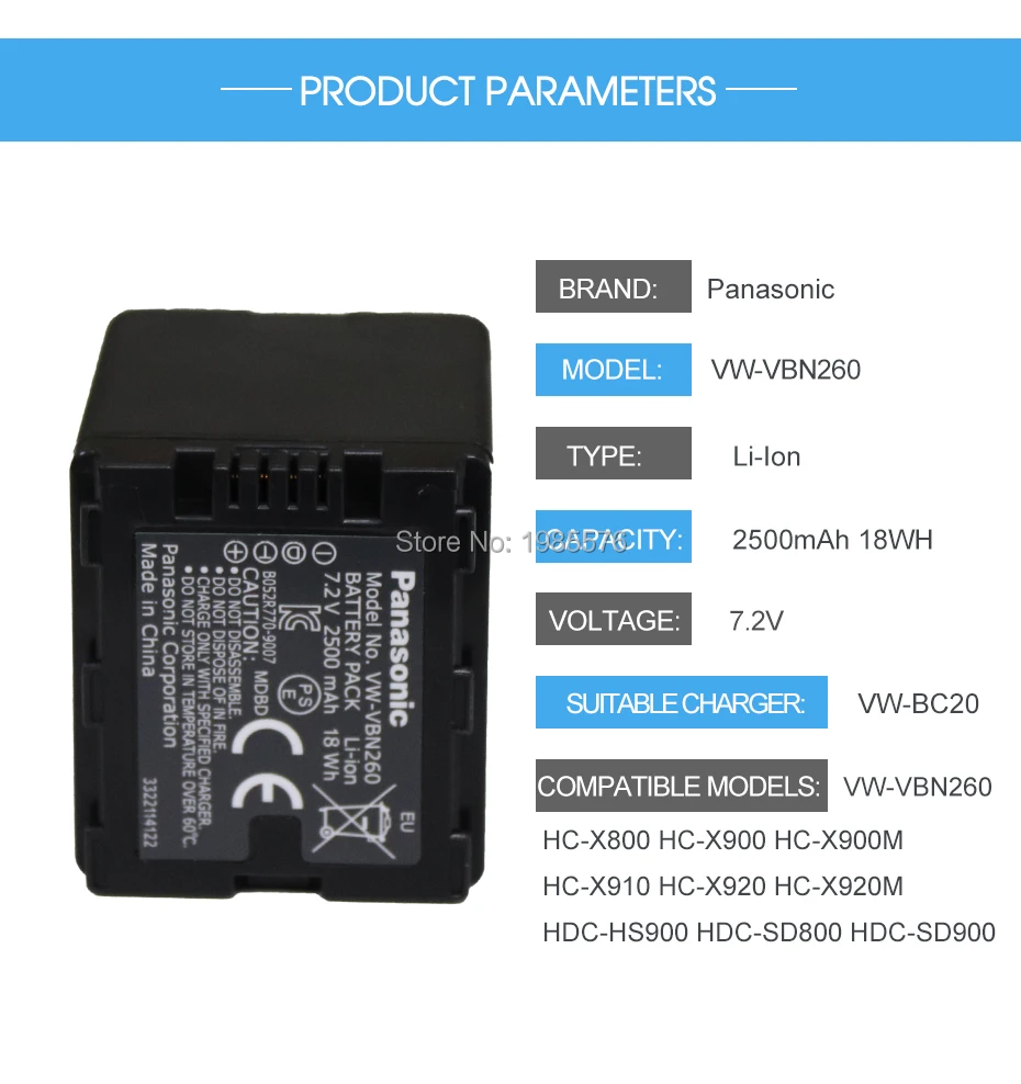 2 шт. Panasonic VW-VBN260 7,2 в 2500 мАч Аккумулятор для камеры TM900 SD800 HS900 SD900 камера с VW-BC20 зарядным устройством
