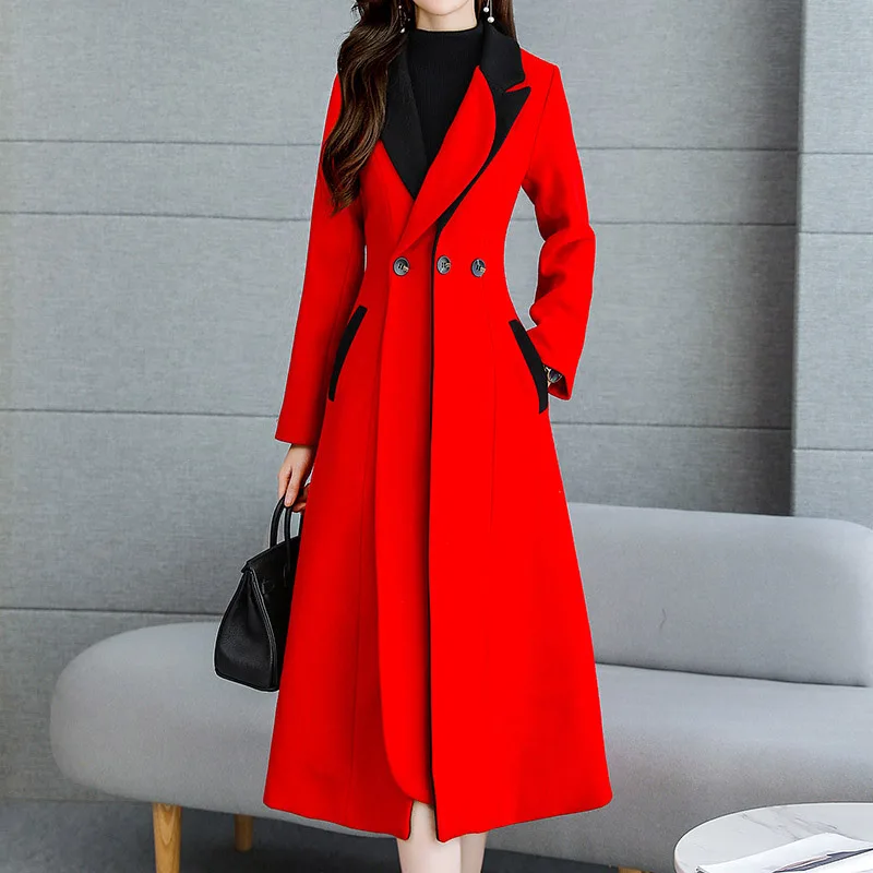 red Woolen coat Красное шерстяное Женское пальто осень зима модная Высококачественная куртка женское плотное шерстяное пальто плюс размер 3XL офисное платье - Цвет: red Woolen coat