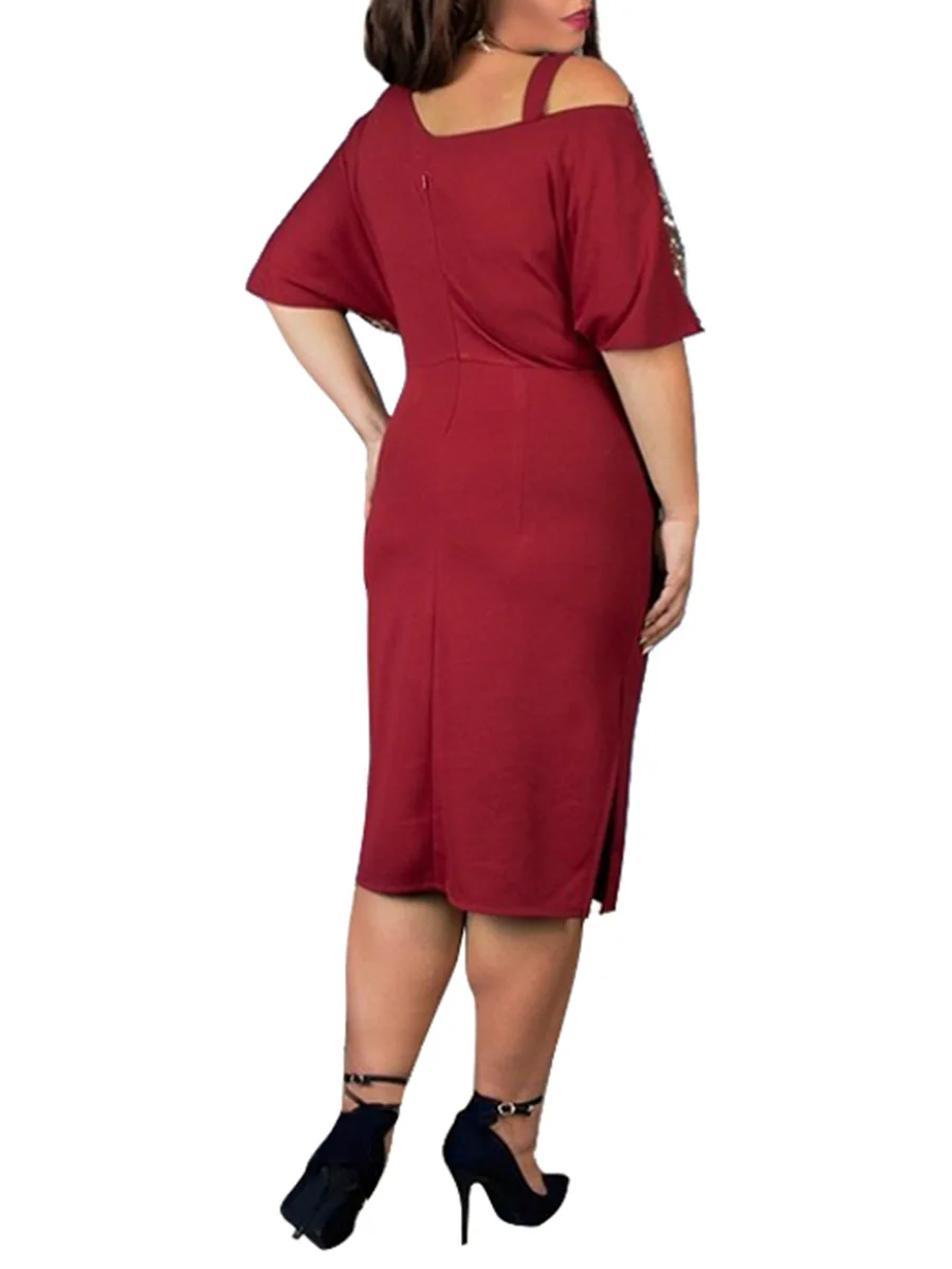 7XL размера плюс, летнее женское платье, черное, с блестками, пэчворк, платье карандаш, половина рукава, бодикон, облегающее, сексуальное, тонкое, для вечеринок, платья