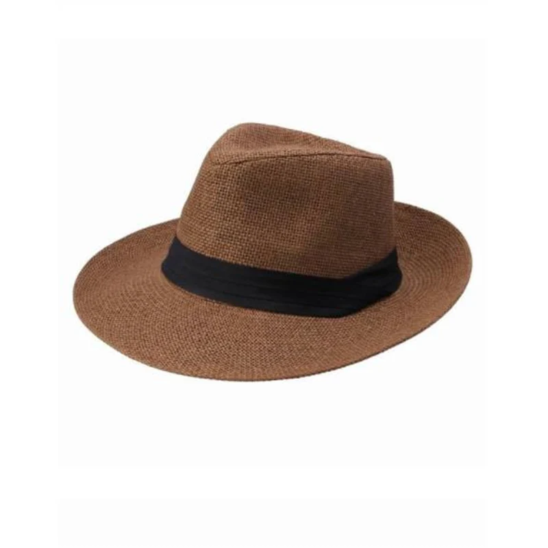dark brown Новая мода унисекс Панама широкие поля, из соломы кепка Повседневная пляжная большой край Солнцезащитная Шляпа Пляжная летняя Ручная работа для мужчин и женщин - Цвет: dark brown