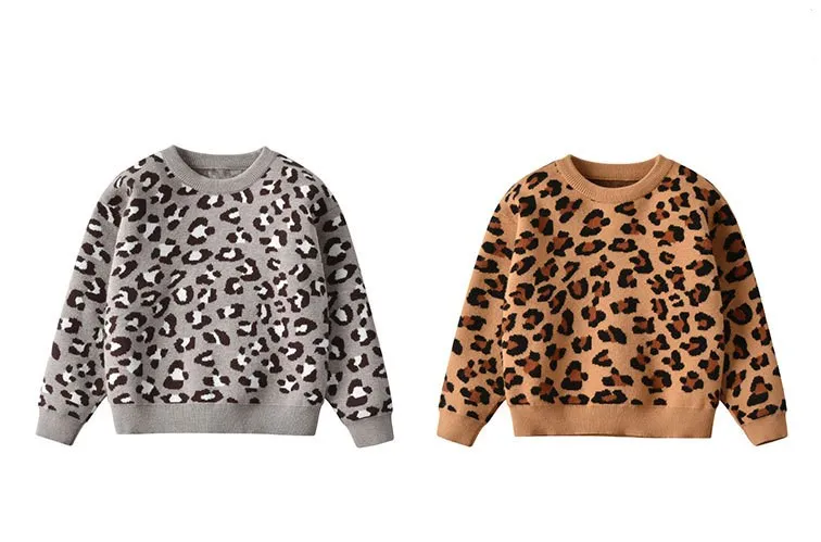 Европейские осенние детские леопардовые свитера вязаный свитер с круглым вырезом для девочек пуловеры с длинными рукавами с изображением животных, шерстяные зимние свитера для мальчиков, размер 6T